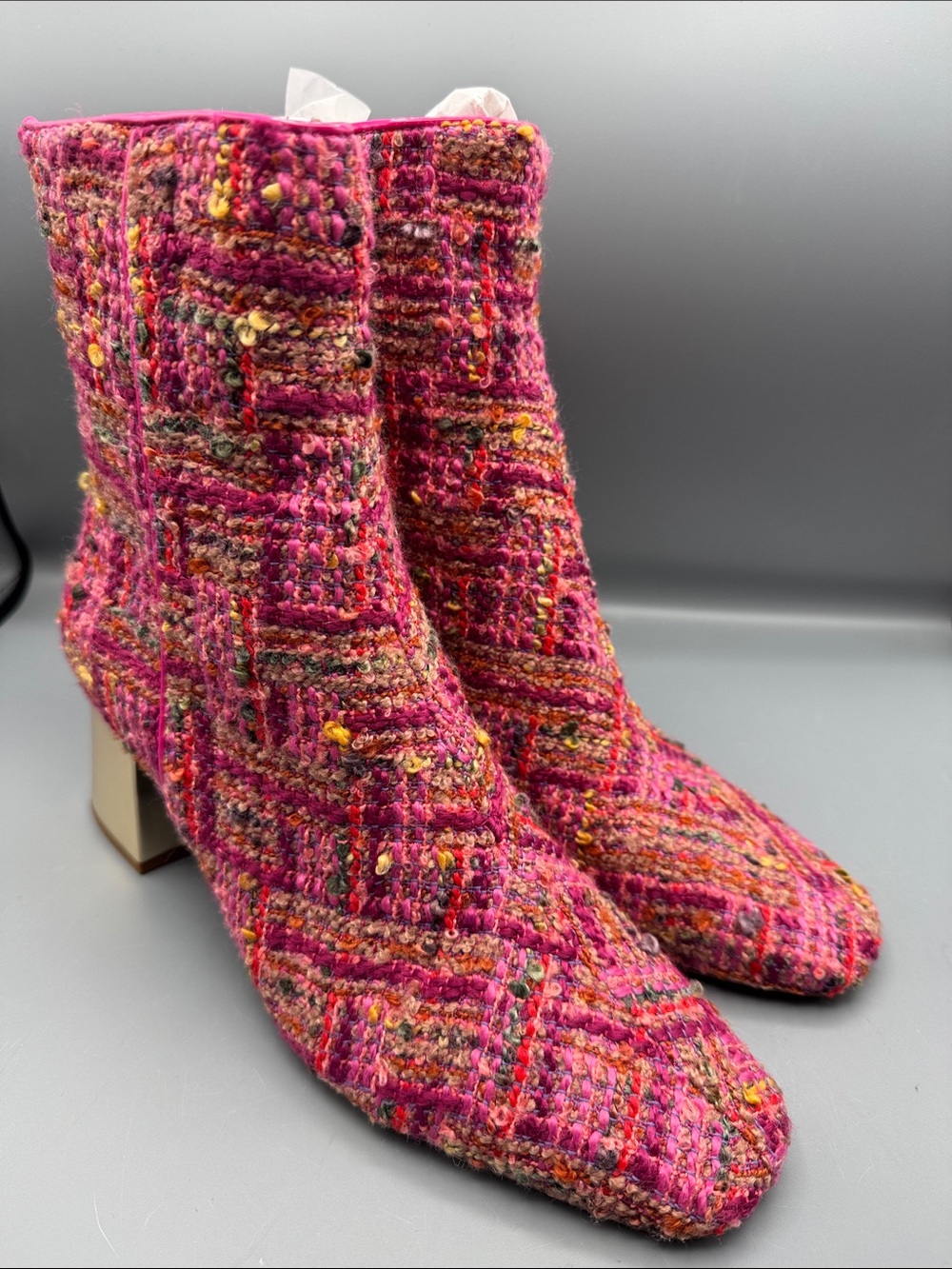 Betsey Johnson Pink Multi Tweed Ankle Boots
